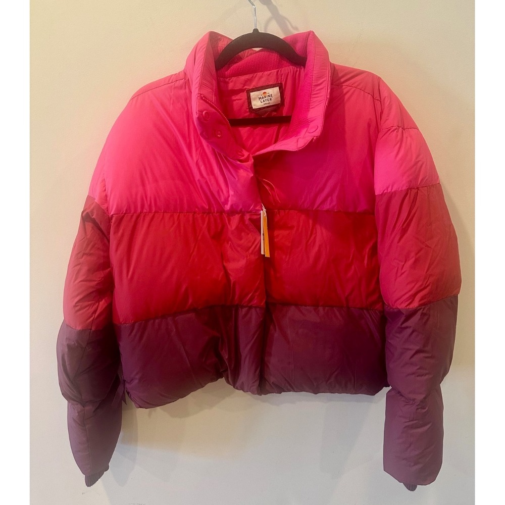 Marine Layer‎ 2024 Gia Crop Puffer Down Jacket NWT Sz Medium Warm Colorblock